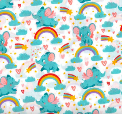 Elefant Polycotton Stoff Kinder Kinderzimmer Baby Material Wolken Regenbogen