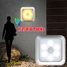 1-6X LED Battery Powered PIR Motion Sensor Night Light Closet Stair Toilet Lamp