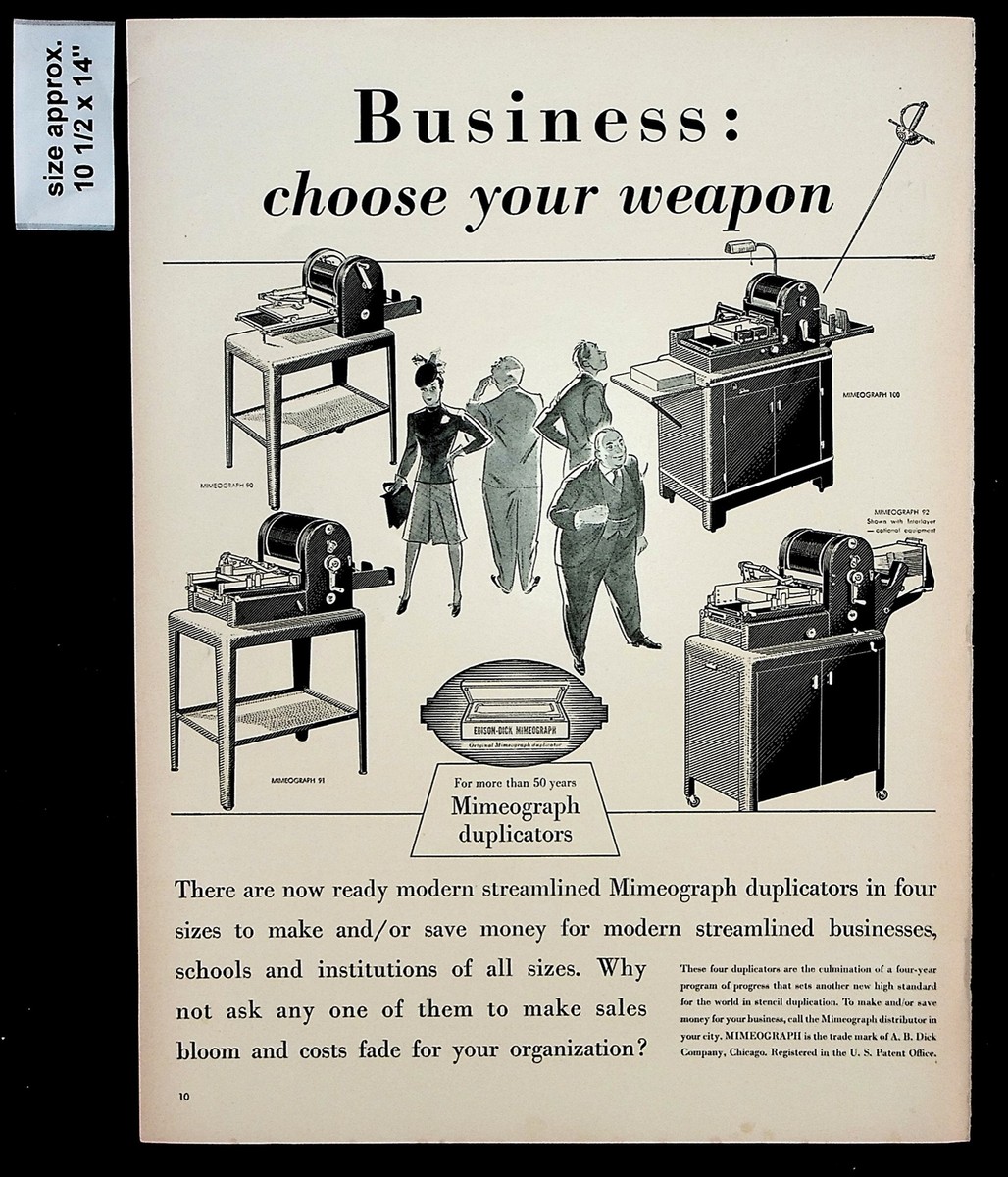 1940 Mimeograph Duplicators Copy Machine Business Office Vintage
