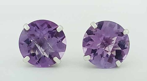 GENUINE 7.54 Cts AMETHYST STUD EARRINGS 14K WHITE GOLD - Free Certificate - Picture 2 of 7
