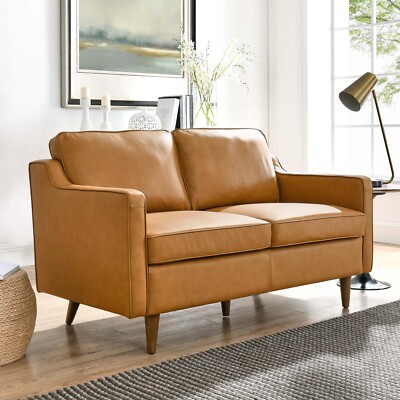 Modway Impart Upholstered Genuine Leather Loveseat in Tan