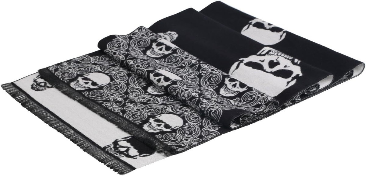 Women Scarf Men Skull Shawl Unisex Soft Long Elegant Black White