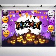 10x8ft Spooky Pumpkin Purple Full Moon Halloween Photo Background Studio Props