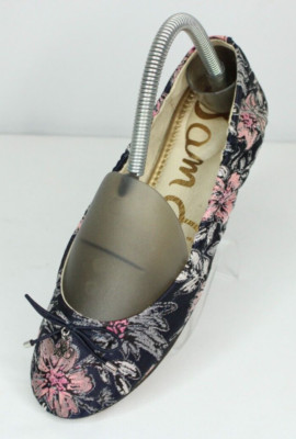 Sam Edelman Felicia Ballet Flats Women's 6.5 Navy Blue Pink Floral Tapestry Bow