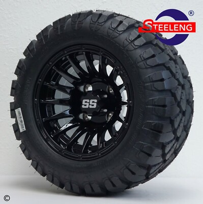 GOLF CART 10'' BLACK 'MEDUSA' WHEELS/RIMS and 18''x9''-10'' DOT STINGER A/T TIRES