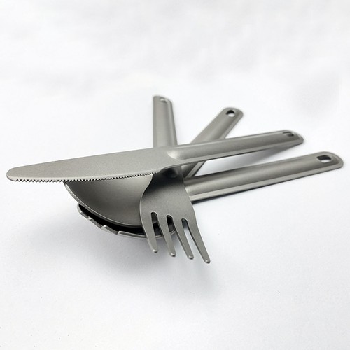 Portable Ultralight Titanium Tableware Long Handle Spoon Fork Outdoor EDC Kits - Picture 3 of 9
