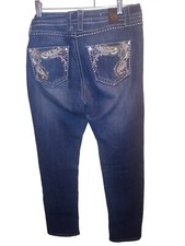 Grace In LA Jeans Women's 8 Mid Rise Stretch Boot Thick Stitch Embellished BLING