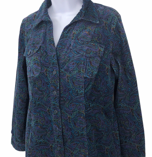 Paisley Womens Corduroy Dress Size 12 Button Front Long Sleeve Chadwicks - Picture 3 of 12