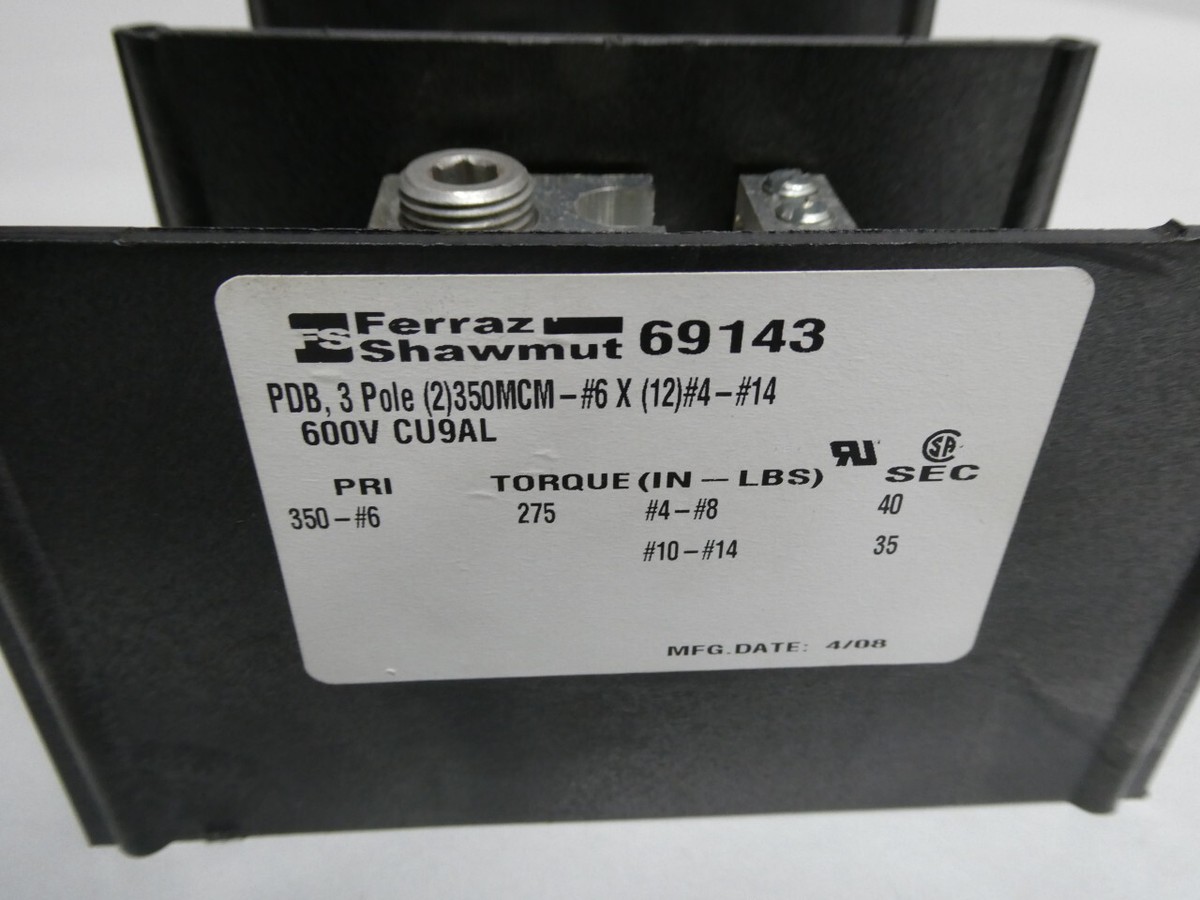 Ferraz Shawmut 69143 Power Distribution Block 3p 600v-ac | eBay Ferraz Shawmut 69143 Power Distribution Block 3p 600v-ac | eBay