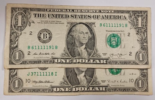 Pair Of 5x1s Fancy Serial Number $1 Dollar Bills One Is Trinary Five Ones - Picture 2 of 6