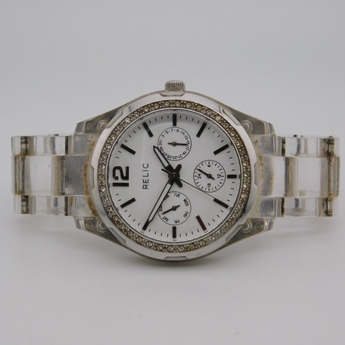RELIC ZR15564 Clear Plastic Quartz Analog Women's Watch Sz. 5 3/4" New Battery
