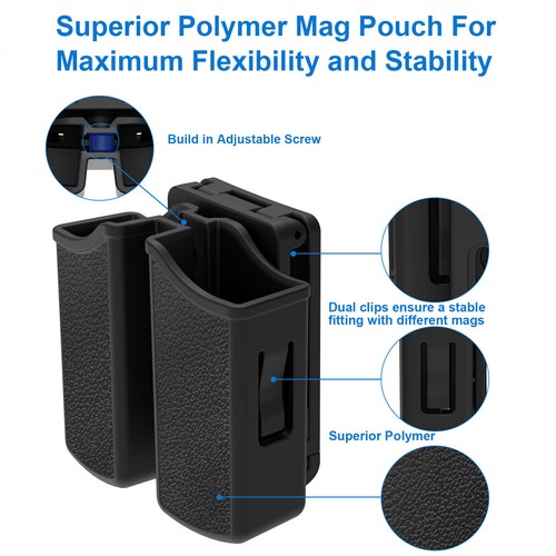 Universal Double Stack Magazine Belt Holster for 9mm 40 Cal Pistol Mag Holder - Picture 5 of 7