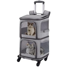 Double Pet Carrier Backpack with Wheels for Small Cats and Dogs, Rolling Cat ...