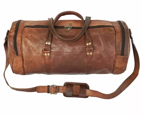 Bolso de Viaje para Hombre Real Vintage Cuero Lona Equipaje Gimnasio Deporte Bolso para Pasar la Noche - Imagen 11 de 13