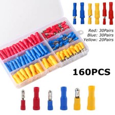 160PCS Male Female Bullet Quick Splice PVC Crimp Terminals Connectors 10-22AWG