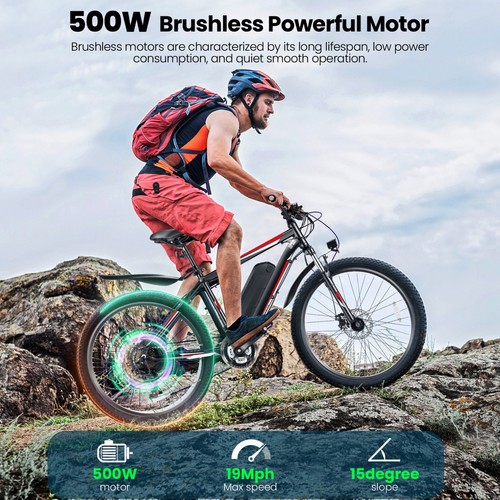 500W Electric Bike for SALE,26'' Mountain Bike 21Speed Commuter Ebike 48V Motor^ - Picture 47 of 54