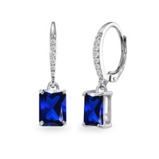 Octagon-cut Created Blue Sapphire  Cubic Zirconia 925 Silver Leverback Earrings