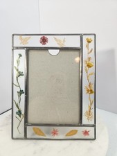 Pressed Flower Glass Photo Frame Botanical Floral Metal Stand 5x7 Vintage