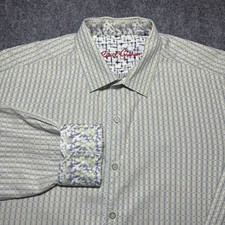 Robert Graham Striped Green Flip Cuff Classic Fit Button Up Shirt Size XL