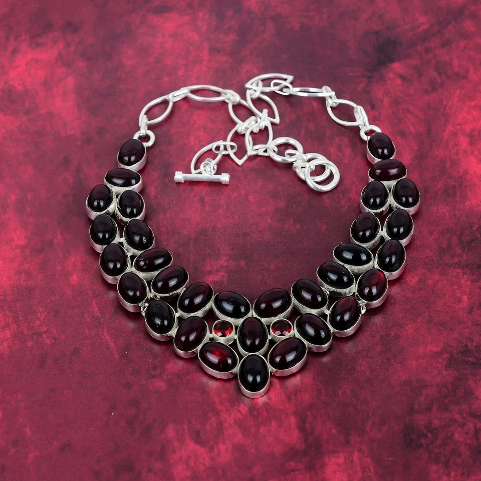 Collar hecho a mano de plata de ley 925 con piedras preciosas de labradorita destello rojo joyería Foto 3 de 4