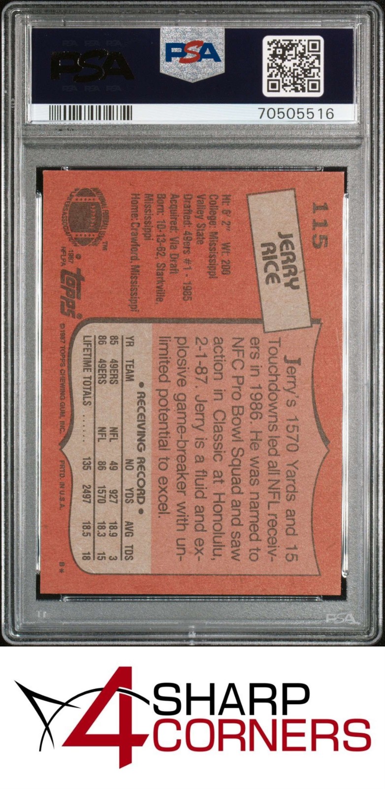 1987 TOPPS #115 JERRY RICE 49ERS HOF PSA 9 DNA AUTO 10 view 2