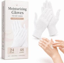48 Pcs White Cotton Gloves for Dry Hands Sleeping, Men Women Soft Sleep Gloves f