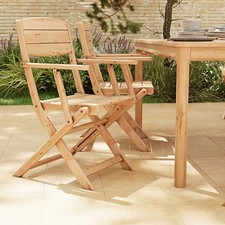 Natural Wooden Foldable Armchair Pair Garden Patio Outdoor Seating Acacia Chairs