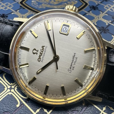 OMEGA 自動巻き 14KWG 訳アリ Omega Seamaster 14700 14K Gold Capped & Brushed Silver Dial