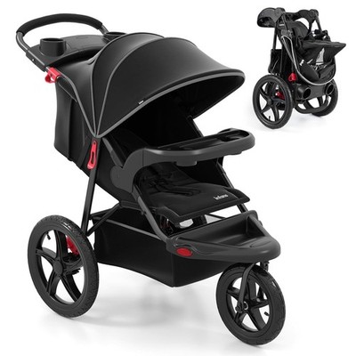 Foldable Jogging Stroller Air Filled Tires 5 Point