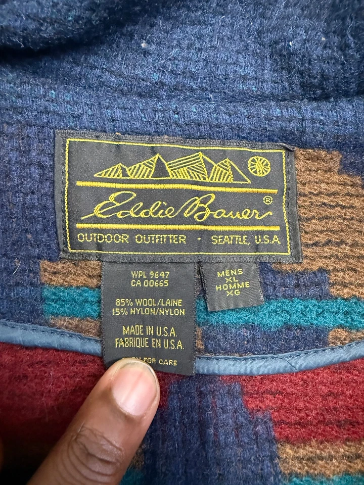 Vintage Eddie Bauer Wool Aztec Jacket XL Made in USA Outdoor Southwest Style - Image 3 of 4