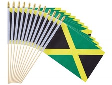 25Pack Small Jamaica Flag Handheld Mini Jamaican Flag on Stick 5x8 Inch