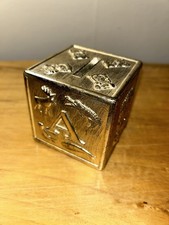 VINTAGE Leonard Silver Plate ABCD Piggy Bank Die Cast Metal 3" Cube