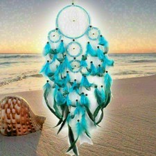 Blue Dream Catcher Handmade Wall Hanging Decor Dream Catchers W/ Feathers