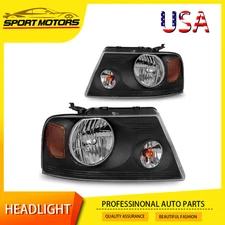 Headlights Assembly For 2004-2008 Ford F-150 F150 Black Housing Amber Headlamps