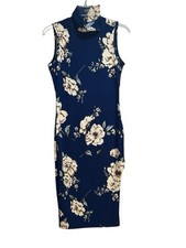 SHEIN Sleeveless Navy Floral Bodycon Dress Size Medium (6)