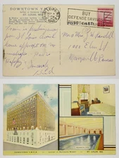 St. Louis MO Downtown YMCA 1944 Linen PC: Modern Building, Pool, Room