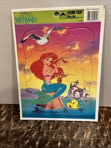 The Little Mermaid Walt Disney Golden Frame Tray Puzzle Ariel 12 Pc Vintage 90s