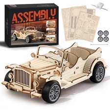 MOCBURIKU 3D Wooden Puzzles Vintage Car Model for Adults, 65pcs Pull small