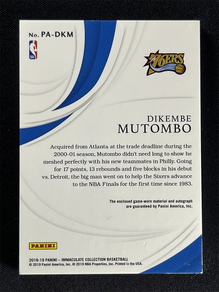 2018-19 Panini Immaculate Collection Dikembe Mutombo #PA-DKM Patch Auto /60 - Image 2 of 2