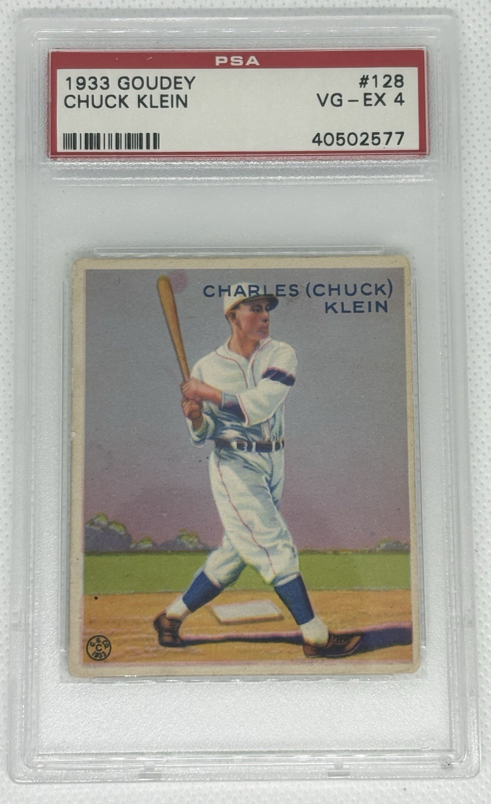 1933 Goudey #128 Chuck Klein PSA 4 RC Rookie Phillies  - HOF - Centered
