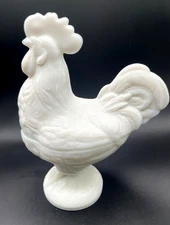 Vintage Westmoreland White Milk Glass Standing Rooster on Nest 9" Lidded Dish
