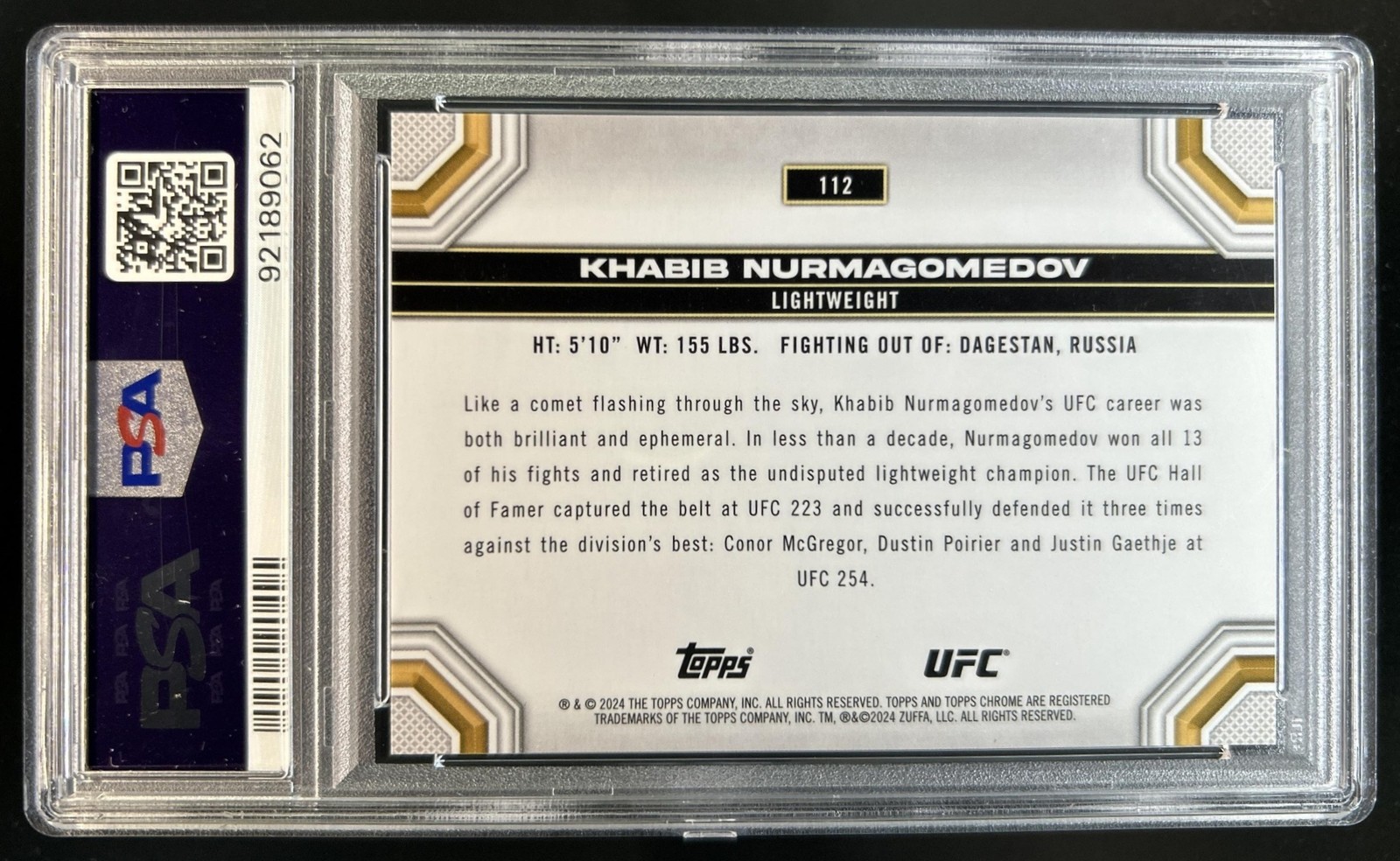 2024 Topps Chrome UFC Khabib Nurmagomedov Gold Refractor #/50 PSA 10 GEM MINT view 2