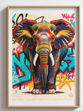 Mr. Elephant Graffiti Pop Wall Art Embroidered Print on Canvas 3D