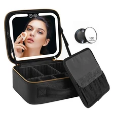 Bolsa de maquillaje de viaje con estuche maquillaje iluminado por LED y espejo