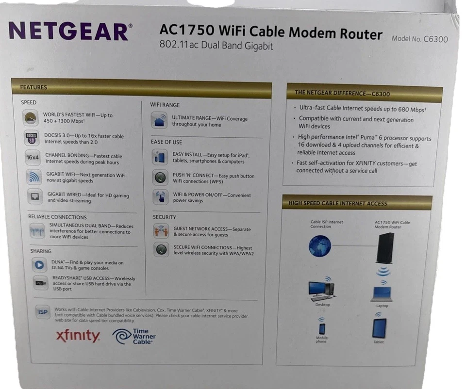 Netgear C6300 AC1750 WiFi Dual Band Cable Modem Gigabit Router - Image 3 of 4