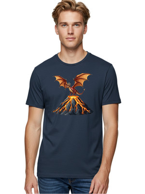 Dragon-On-Volcano-2 Mens Graphic Tee, 100% Cotton, Casual Summer Wear