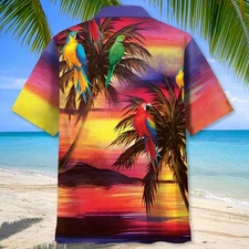 Parrot Sunset Beach Hawaiian Shirt Summer Beach Hawaiian Shirt