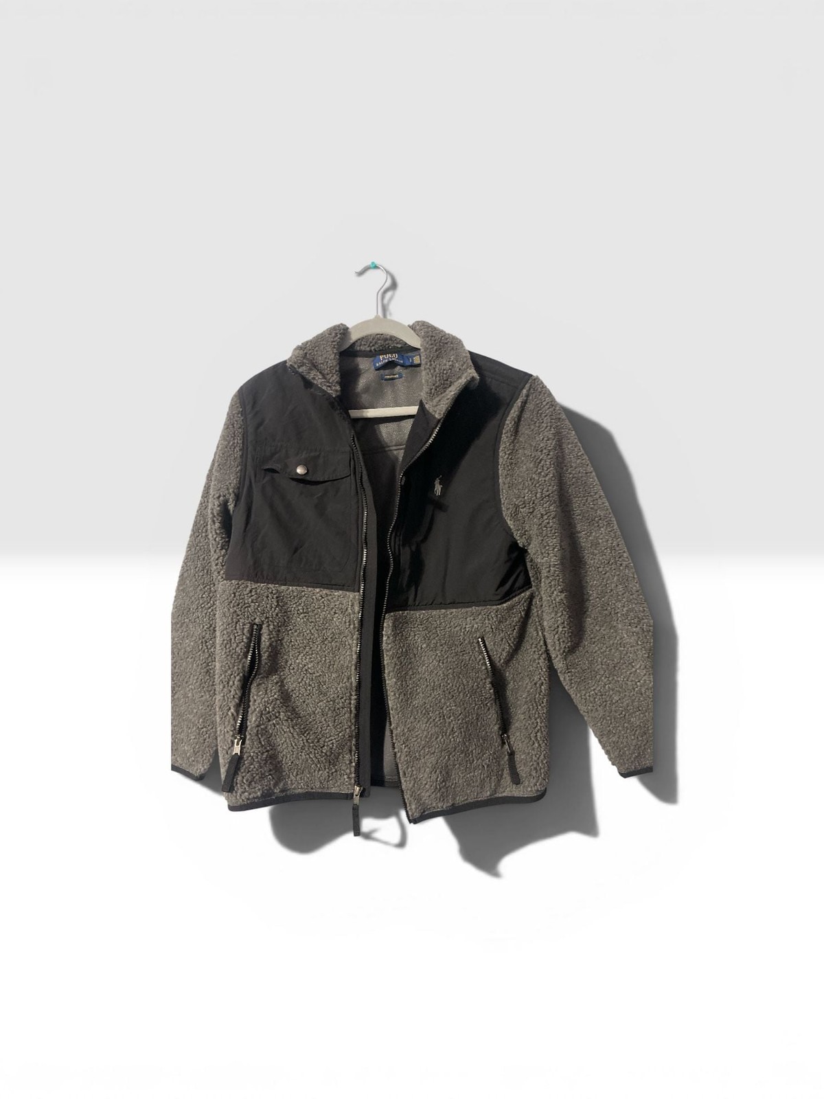 Polo Ralph Lauren Mixed-Media Sherpa Fleece Full-Zip Jacket Gray Black