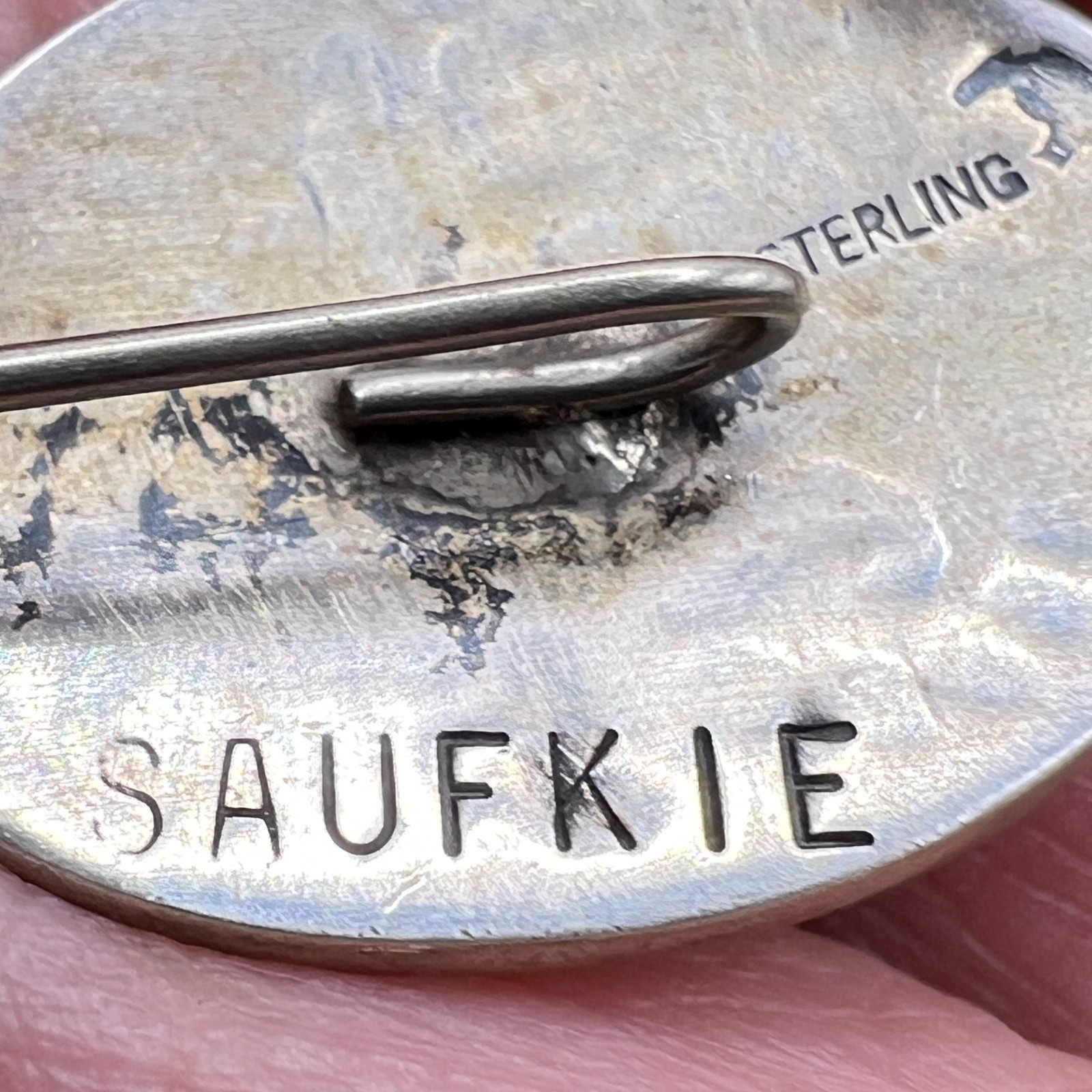 Vintage Hopi Native Lawrence Saufkie Signed Sterling Silver Stick Pin