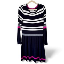 Eliza J Blue White Pink Striped Sweater Dress Womens L Mini Long Sleeve Fall